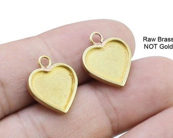 Heart Charms, Brass Charm For Jewelry Making, Cabochon Setting, Blank Earring Charms, Brass Findings, Bracelet Charm, 18x15mm - R2777