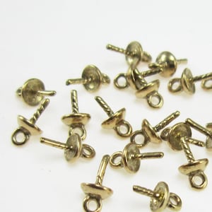 Brass Bail Pins, Tiny Peg Bails, 6.5mm, Eye Pins for Half-drilled Beads, Pearl Cup Bails, Jewelry Charm Making - R1673