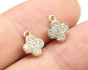 Dainty CZ Leaf Charms, Earring Charm For Hoops, Bracelet Charms, Real Gold Plated, 10.5x8mm, Jewelry making - G171