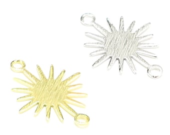 Textured Sun Charms, Earring Connector, Rhodium Gold Tone, Brass Charms, 18x13x0.5mm, Jewelry Making - RP091 RP092