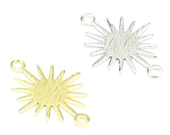 Getextureerde Sun Charms, Earring Connector, Rhodium Gold Tone, Brass Charms, 18x13x0.5mm, Sieraden maken - RP091 RP092