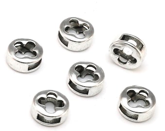 10 deslizadores de cuero de 5 mm, cuentas de trébol, cruz, 6 x 2 mm, para hacer pulseras de cuero, accesorios de cuero planos, suministros de joyería -FF231