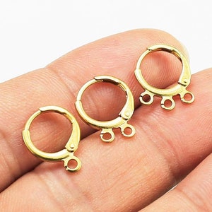 Aros para pendientes con cierre de palanca, ganchos redondos para pendientes, para hacer pendientes, aros simples, dobles y triples, 14,5 mm, latón natural, suministros para joyería - R265 R1214 R1931