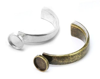 3sets - Half Cuff Clasp, Leather Bracelet Making, Blank Cabochon Setting, 10x5mm, Leather Hooks, Metal Bangle, Empty