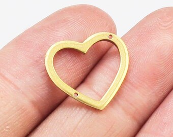 Brass Heart Charm, Earring Connector, 16x15x1mm, Earring Accessories, Necklace Charms, Brass Findings, Jewelry Making - R1954