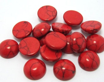 10pcs Cabochon turquoise rouge, Dos plat rond, Fabrication de bijoux, 8mm 10mm 12mm