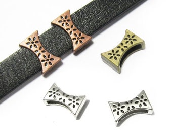 10pcs 10mm Flat Leather Sliders, Daisy Leather Spacer, Beads, 10x2mm, Wintersweet Pattern Beads, Leather Bracelet Making - FF72