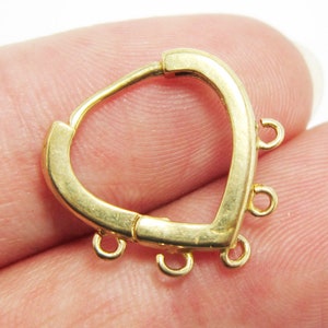 6pcs Brass leverback Earring clasps 5 loops 17.5x16mm heart-shaped raw brass ear hooks R1046