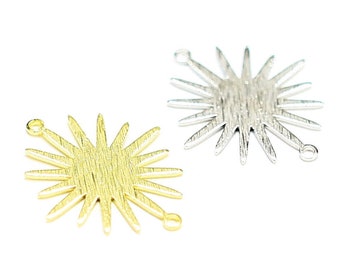Textured Sun Charms, Earring Charms For Jewelry Making, Earring Connector, Rhodium Gold Tone, 26.5x22.3mm -RP089 RP090