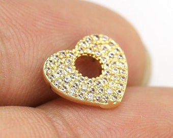 6 ciondoli per orecchini, ciondolo a cuore delicato con zirconi cubici, placcati in oro vero, per la creazione di orecchini, ciondoli staccabili per cerchi, per la creazione di gioielli - G1007