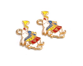 Emaille Hase Anhänger, Osterhase Anhänger, Gold Ton Trompete Hase, Ohrring Charms, Halskette Anhänger, 25x13.5mm, Schmuckherstellung - DY03