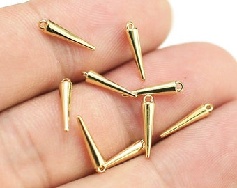 Gold Spike Charm For Jewelry Making, Dangling Earring Charms, Charms For Hoops, 11.8mm, Earring Findings, Real Gold Plated -G133