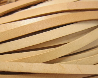 5mm Leather cord, Genuine Leather strips, 5mm Flat leather, Natural color, 5x2mm leather cord