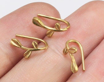 Brass ear hooks, Earring findings, Leaves Ear wire, 11.6mm, Brass ear post, Earring Supplies - R2060