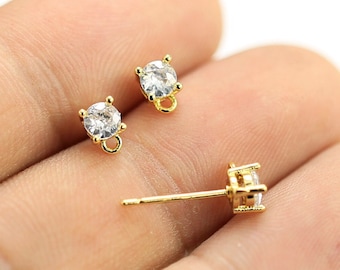 Diamond Earring Post, kleine oorbellen, oorbellen maken, sieraden maken, echt verguld - GS079