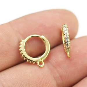 Hoop Earrings, CZ Huggie Hoops, 8mm Tiny Hoop Earrings, 14K Gold plated, Dainty Earring with loop, Minimalist Earrings - GH182
