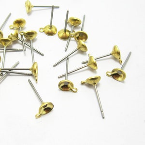 Tiny brass earring post with loop, Raw brass earring backs, 5x7x13mm blank pad Ear post, Earrings findings R229