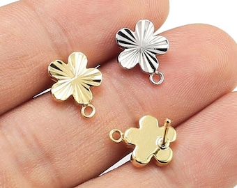 Floral Stud Earrings, Textured Daisy Earrings, Earring Post With Loop, Jewelry Making, Real Gold Plated -GS157 GS162