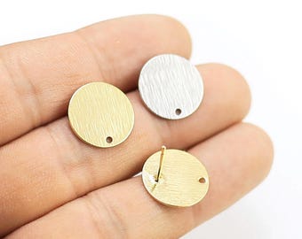 Textured Round Earring Posts, Round Stud Earrings, 12mm 15mm, Earrings Making, Jewelry Making, Real Gold Plated -GS080 GS278
