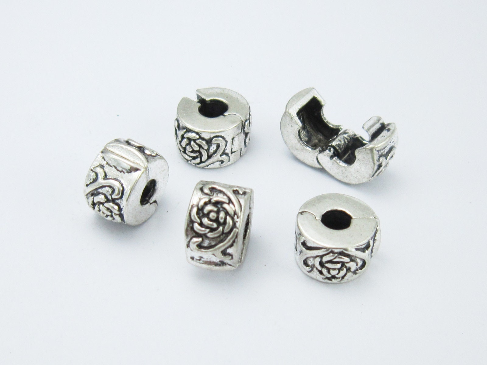 Dainty Rose Stopper Beads Clip Lock Beads Silver Tone Metal Etsy