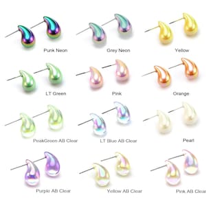 Teardrop Earring Posts, Drop Stud Earrings, Earring Base, Neon Color, Resin / Acrylic, Earring Making, Jewelry Supplies, 18.2x10.8mm -S010