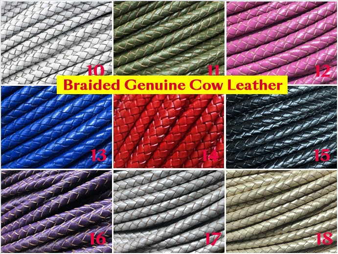 5mm Round leather cord, Braided Leather strips, Bolo Leather Bracelet…