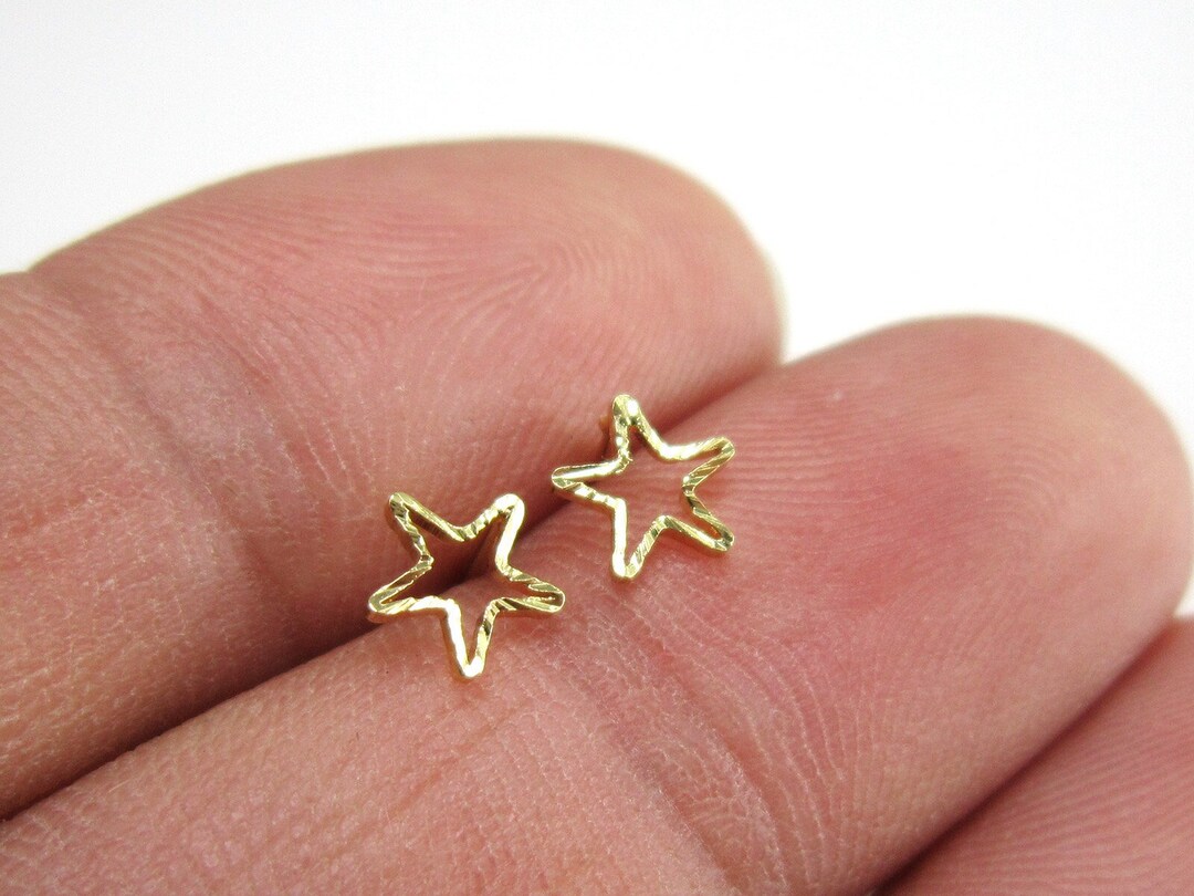 Textured Star Earring Studs, Pentagram Earring Posts, Second