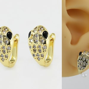 CZ Snake Huggie Earrings, Cartilage Earring, Leverback Earring Hoops, Real 14K gold plated, Earring Supplies - GH001