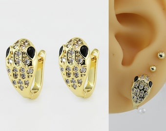 ゴールド/シルバー ラウンドイヤーフープ、13 x 16 mm、18Kゴールド