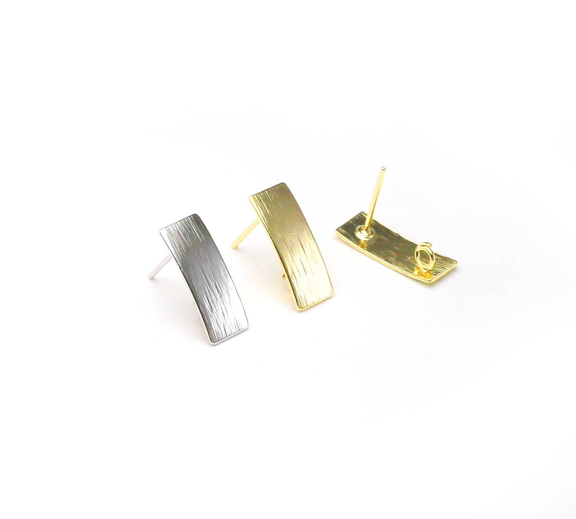 Textured Rectangle Ear Posts, Arched Rectangle Earring Studs, Real Gold ...