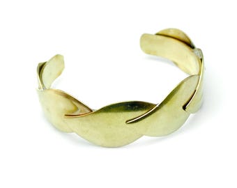 Brass Leaf Bracelet, Raw Brass Bangle, Linked Leaves Cover, Adjustable Size, 60mm, Jewelry Supplies -BS01