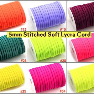 Lycra cord, Soft elastic cord, 5mm, Metallic / Neon Colors, Spandex Nylon cords, Stitched fabric strips, Swimsuit straps, Jewelry Making