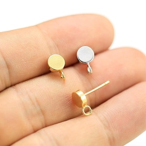 Round Earring Posts, Stud Earrings, Earrings Making, Simple Earrings, Jewelry Supplies, Real gold plated -GS089