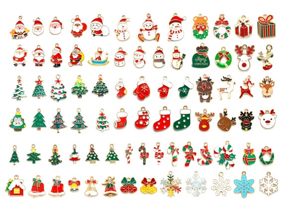 Christmas Charms, Enamel Christmas Ornaments, Santa Claus, Tree, Snowflake, Snowman, Christmas Wreath, Earring Charms, Jewelry Making - DY90
