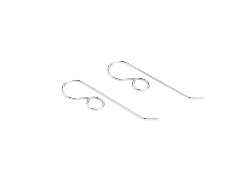 May include: Two silver earring hooks with a loop at the top and a straight wire extending from the loop.