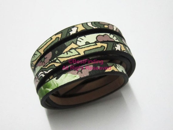 1meter 5x2mm Ethnic Leather Cord 5mm Green Mixed Flat Leather - Etsy