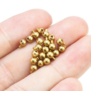 Brass Stopper Beads, Press to Lock, Round Bead Ends, 3.5mm, Raw Brass Beads, Half Drilled, DIY Jewelry Making - R2532