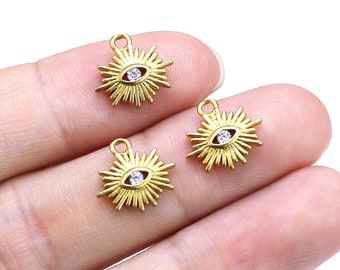 CZ Evil Eye Charms, Sun Eye Earring Charms, Jewelry Making, Earring Findings, Bracelet Charms, 11.4x12.2mm - R2599