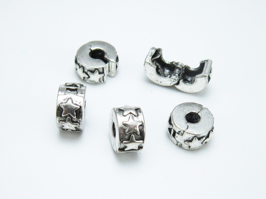 Star Stopper Beads, Clip Lock Beads, Silver Tone Brass Beads, European