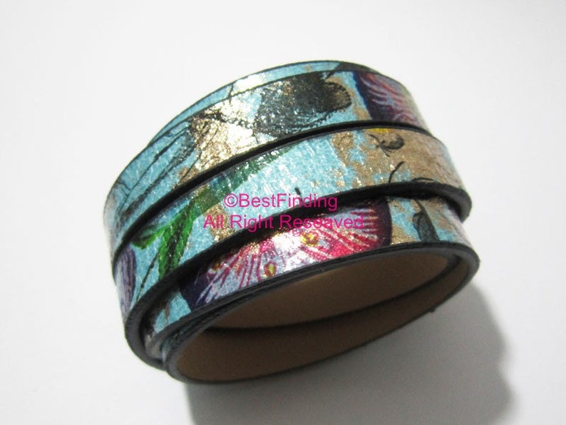 Flat leather 10x2mm Ethnic leather cord 10mm Turquoise mixexd Flat leather cord S1116