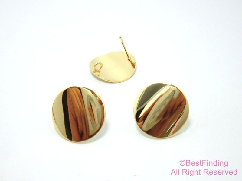 2pc Earrings studs Real 18K Gold plated Brass Earrings 18mm Etsy