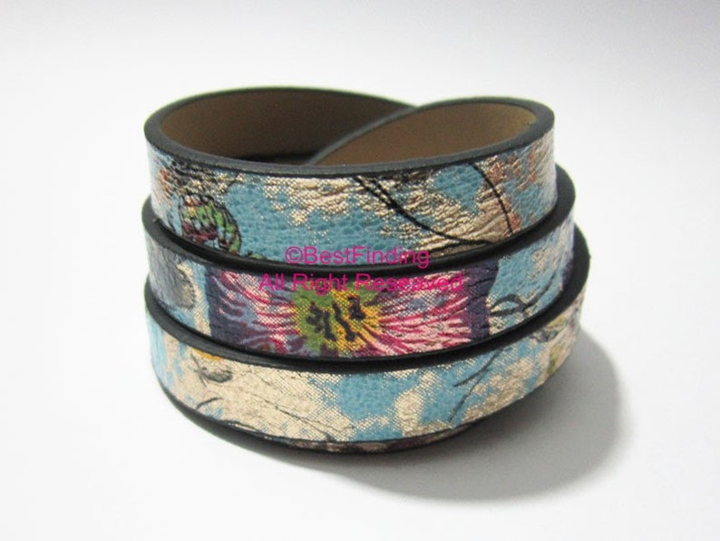 Flat leather 10x2mm Ethnic leather cord 10mm Turquoise mixexd Flat leather cord S1116
