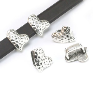 10pcs Hammered Heart Slider, Licorice leather Findings, 10x6mm, Leather Bracelet Making -LF37