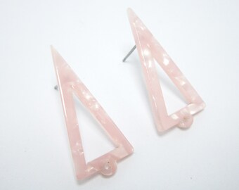 Acetate stud earrings 34x15.3mm Light pink Triangle Tortoise shell Acetate earrings AE39