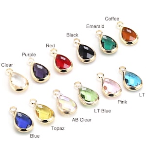 Birthstone Charms, Faceted Drop Earring Charm, Crystal Teardrop Pendant,  11.8x6.8mm, Necklace Pendant, Gold Tone, Jewelry making - RP216