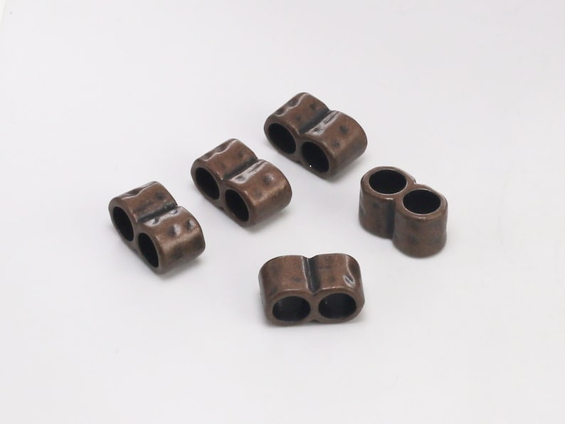 10pcs Hammered Leather Sliders, 5mm Round Leather Spacer Beads, Double Barrel Sliders, Open Hook Slider Beads, Bracelet Making RS06 Antique Copper