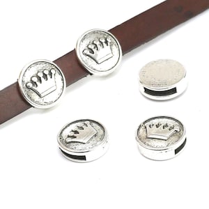 10pcs Crown Leather Sliders, 10mm Flat Leather Findings, 10x2mm, Leather Bracelet Making - FF94