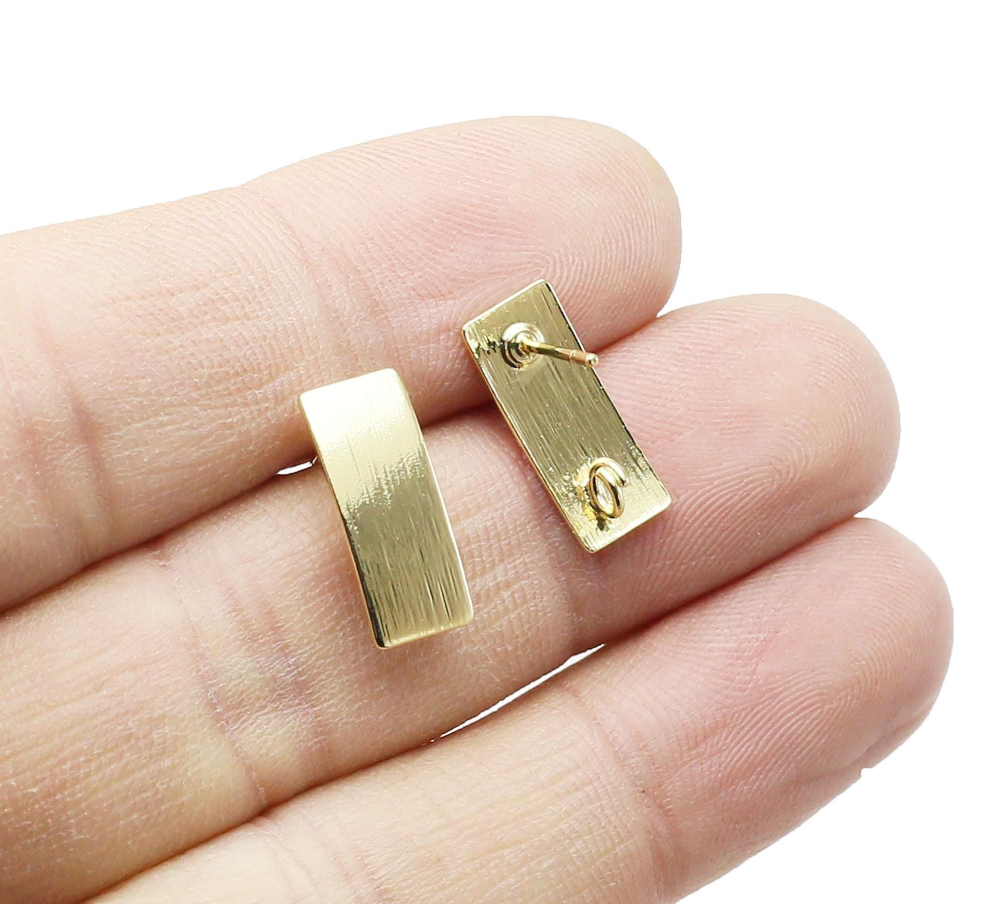 Textured Rectangle Ear Posts, Arched Rectangle Earring Studs, Real Gold ...