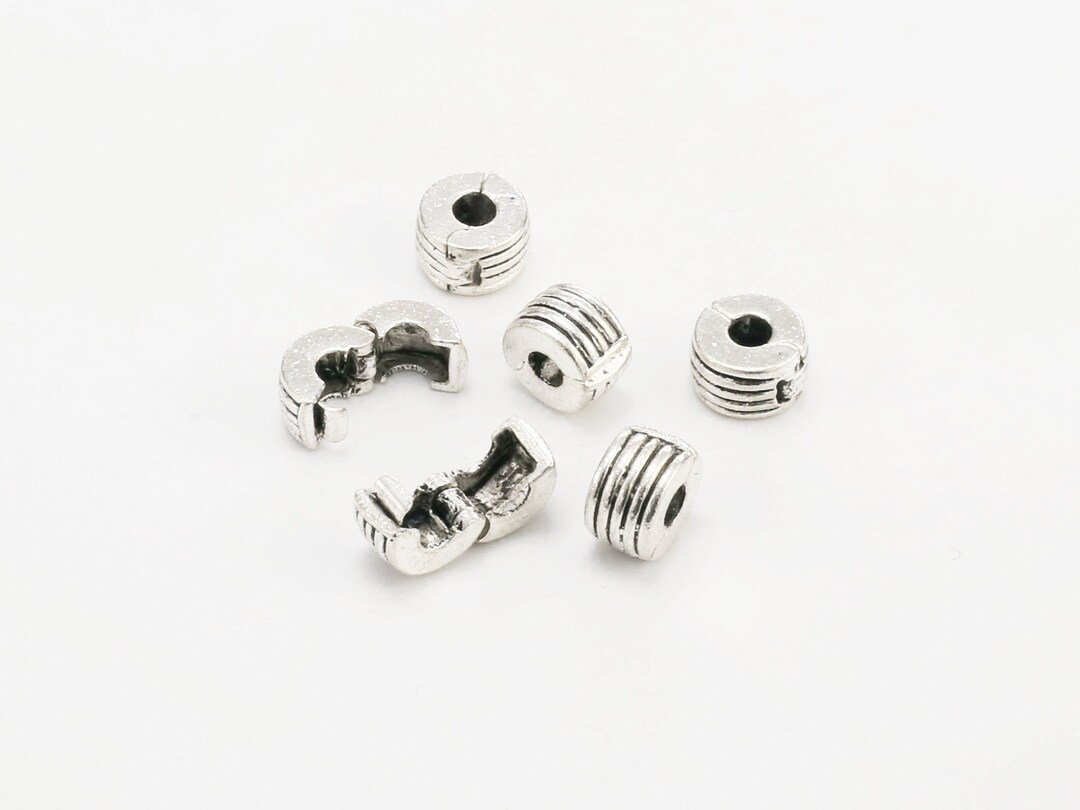 Ribbon Stopper Beads, Clip Lock Beads, Rough Silver, Metal Beads