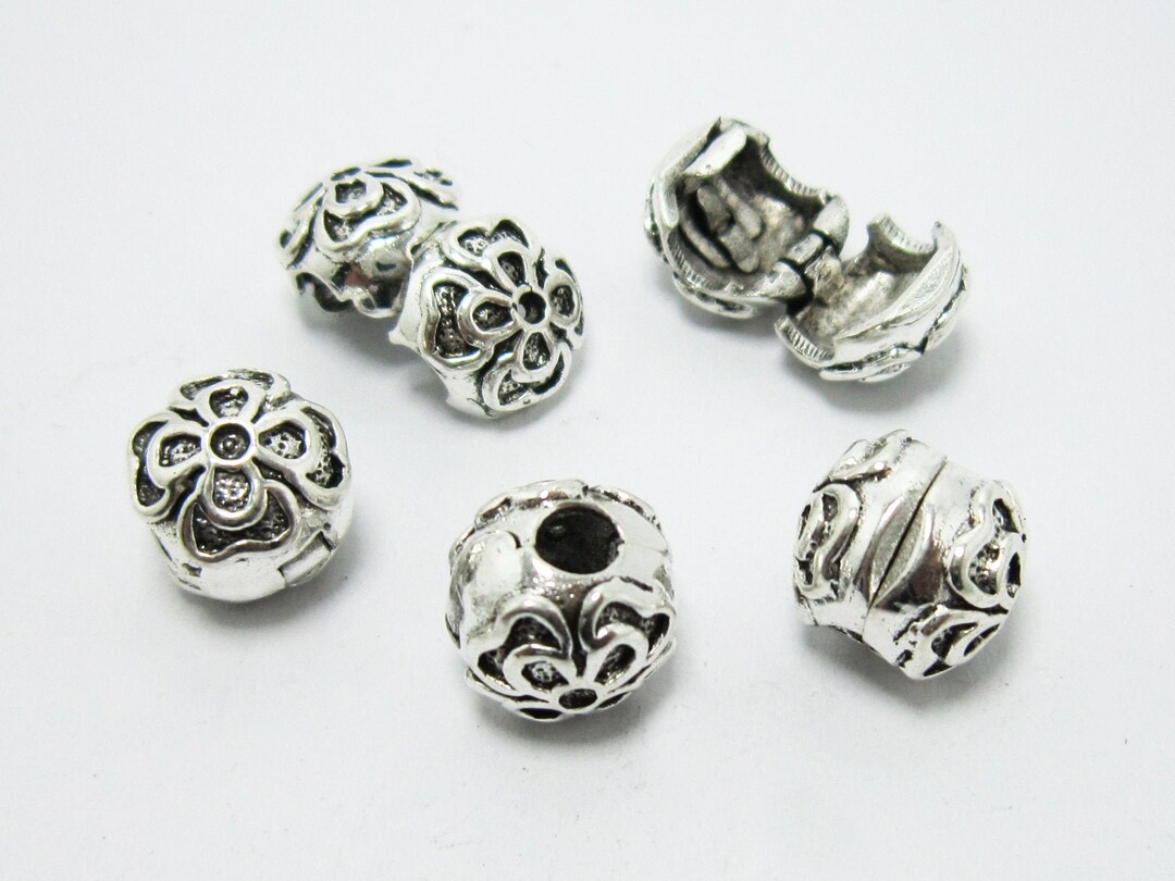 Daisy Stopper Beads, Clip Lock Beads, Silver Tone, Flower Metal Beads